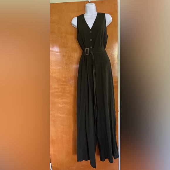 Dark Green linen blend jumpsuit - Picture 8 of 8